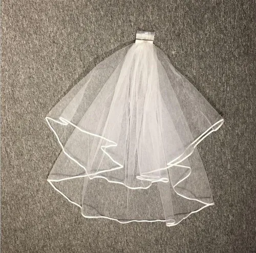 Miniatura 3 de Velo de boda nupcial de cinta circular de doble capa con peine y borde de cinta doble (blanco)