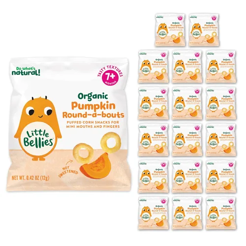 Little Bellies Bocadillo orgánico de calabaza Round-a-Bouts para bebés (paquete de 18 paquetes individuales de 0.42 onzas)