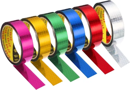 Miniatura 7 de PATIKIL Cinta prisma de 0.2 pulgadas x 32.8 yardas, paquete de 6 unidades holográficas metalizadas reflectantes autoadhesivas para manualidades
