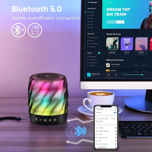 Miniatura 4 de LFS Altavoces Bluetooth - Altavoces inalámbricos portátiles de sonido premium de 20 W con TWS Bluetooth 5.0, luces LED, impermeables, tiempo