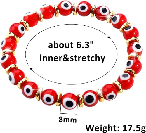 Miniatura 6 de Pulseras de mal de ojo para mujer con cuentas hechas a mano, pulsera elástica dorada para niñas