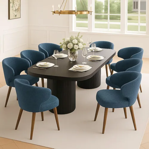 Miniatura 12 de HNY Juego de 2 sillas de comedor modernas de mediados de siglo, sillas de comedor tapizadas con respaldo de ala, sillas laterales de lino con patas