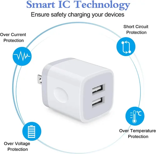 Miniatura 5 de Cargador de pared USB, bloque de carga, paquete de 2 unidades de 2.1 A/5 V, enchufe de pared USB de doble puerto, ladrillo de carga, caja de carga