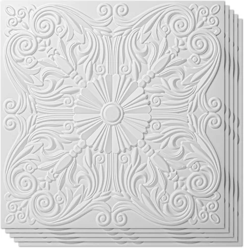 Azulejos decorativos para techo Art3d de 5 cm x 5 cm con pegamento, para colocar en el techo, 24 x 24, paquete de 12 azulejos con flores españolas