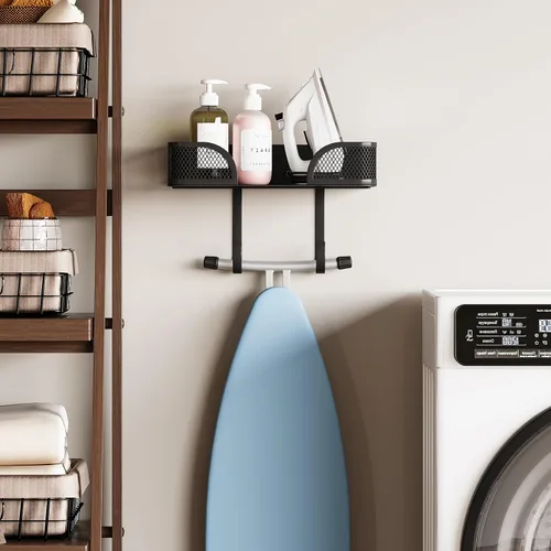 Miniatura 8 de Soporte de pared para tabla de planchar, colgador de metal para tabla de planchar, soporte de hierro y hierro en forma de T/V, decoración de cuarto
