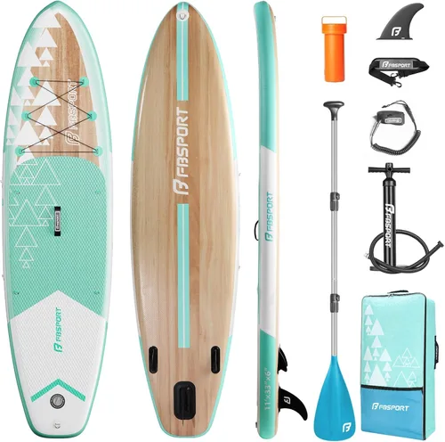 Miniatura 20 de FBSPORT Tabla de remo de pie prémium de 11 pies, tabla de yoga con accesorios de SUP y bolsa de transporte, amplia posición, control de surf, Verde