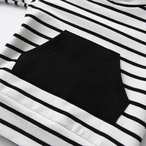 Miniatura 3 de Conjunto de sudadera con capucha de manga larga a rayas para bebés y niños pequeños
