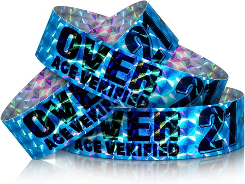 Miniatura 12 de Ferraycle Más de 21 pulseras holográficas para eventos, pulseras de plástico para fiestas, pulseras impermeables para eventos, conciertos Negro