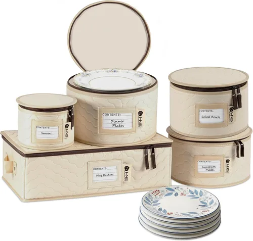 Juego de 5 cajas de almacenamiento de China para vajilla, vasos, platos, tazas y platillos, organizador de platos resistente con divisores para