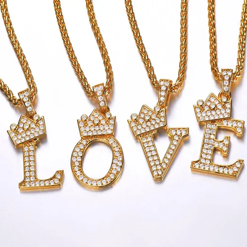 Miniatura 5 de U7 Collar con inicial de la A a la Z, dije de letra helada con cadena de 22 a 24 pulgadas, para hombres y mujeres, con nombre del alfabeto de hip