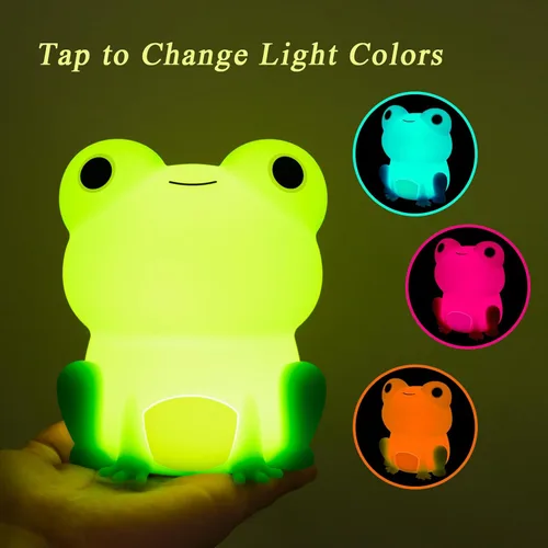 Miniatura 4 de Luz nocturna para niños, lámpara de rana con bonitas calcomanías de rana, lámpara de noche para dormitorio, luz nocturna para bebé, niña, niño