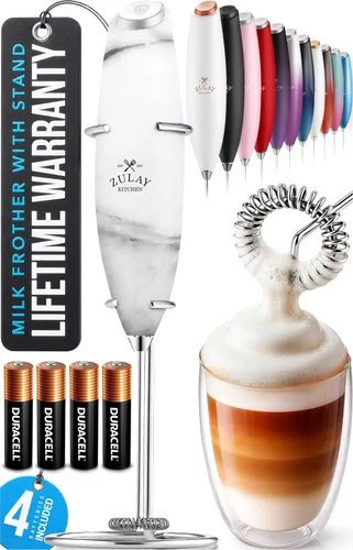 Miniatura 42 de Zulay Kitchen Espumador de leche de mano con pilas Duracell AA – Mezclador eléctrico ultrarrápido y creador de espuma, mezclador de bebidas fácil