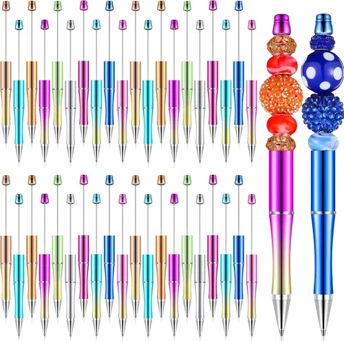 Miniatura 7 de Crtiin Kit de 100 piezas de bolígrafos con cuentas para bricolaje, kit a granel, 50 bolígrafos de bola con vástago, tinta negra, bolígrafos