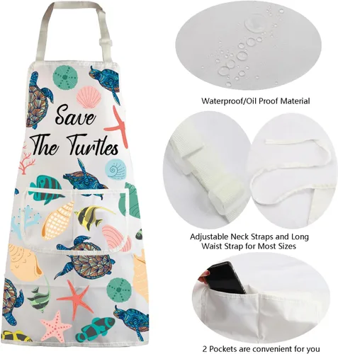 Miniatura 5 de MBMSO Delantal de cocina de tortuga, delantal de tortuga marina para mujer, regalo para amantes de las tortugas marinas, delantal de regalos