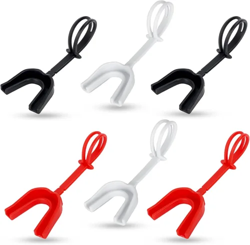 Paquete de 6 protectores bucales deportivos con correas y estuche, ajuste personalizado, boquilla para adultos y jóvenes, para fútbol, hockey,