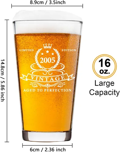 Miniatura 2 de LIGHTEN LIFE Regalos de 21 cumpleaños para él, 16 onzas, vaso de cerveza 2005 en caja de barril, regalos de vidrio de cerveza de 21 cumpleaños, vaso