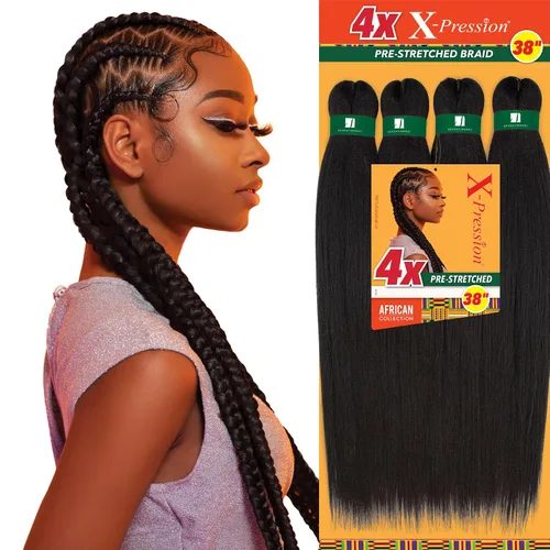 Sensationnel X-pression - Trenza sintética preestirada – 4 trenzas de 38 pulgadas, todo kanekalon retardante de llama para trenzas en caja y trenzas