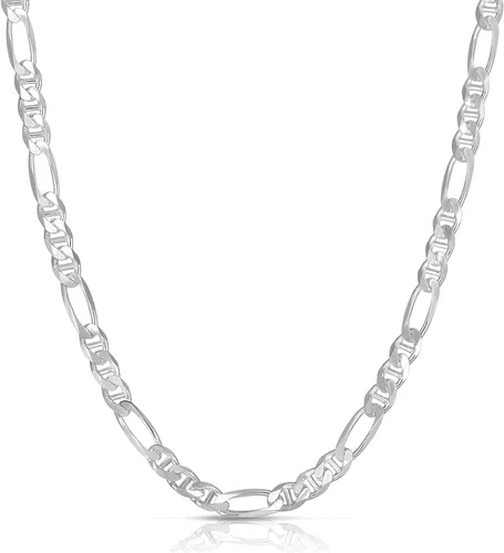 Savlano Collar de plata de ley 925 italiana maciza Figarucci Figaro Mariner con eslabones planos para hombres y mujeres, fabricado en Italia, viene