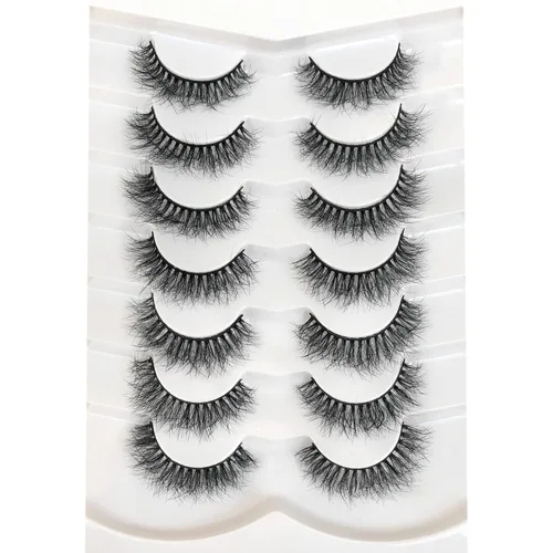 Miniatura 78 de Medias pestañas postizas con banda transparente, finas, estilo ojo de gato, naturales, cortas, pequeñas, acento 3/4, de visón sintético, tiras