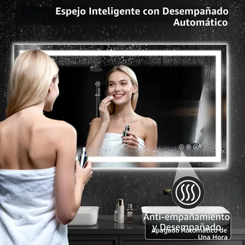 Miniatura 3 de Espejo de baño LED de 30 x 48 pulgadas con luces, regulable, antivaho, espejo de tocador de baño para pared, retroiluminado + luz frontal, función