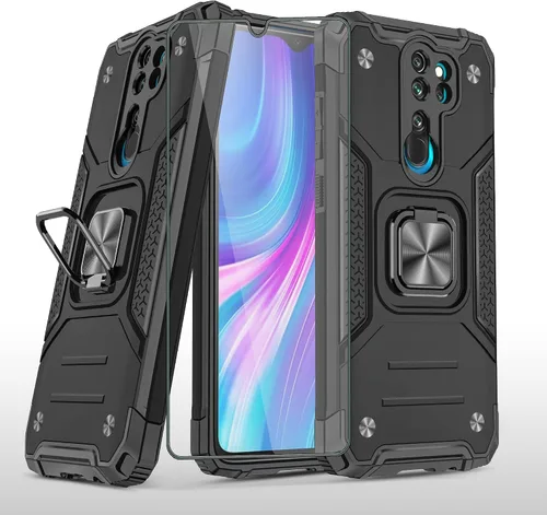 Asuwish Funda de teléfono para Xiaomi Redmi Note 8 Pro con protector de pantalla de vidrio templado y soporte de anillo soporte delgado híbrido