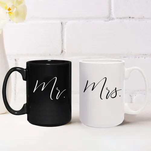 Miniatura 4 de Canopy Street Mr And Mrs - Tazas a juego, 2 tazas de cerámica grandes de 15 onzas blancas y negras, elegante juego de regalo de taza de café, una