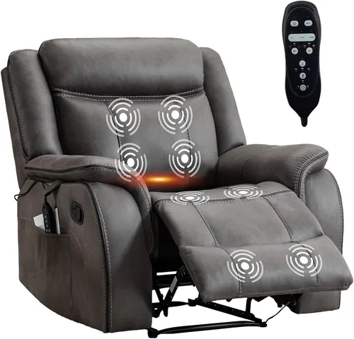 Miniatura 9 de Silla reclinable de masaje con calor, sillas reclinables de piel sintética para adultos, 39 pulgadas de ancho, silla de descanso ergonómica Gris