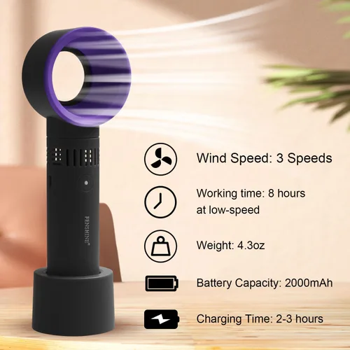 Miniatura 5 de Miniventilador portátil recargable por USB, sin aspas, para extensiones de pestañas, soplador de aire acondicionado para suministros esenciales