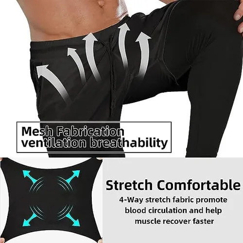 Miniatura 4 de OEBLD Pantalones deportivos 2 en 1 para hombre, de secado rápido, pantalones cortos de entrenamiento para gimnasio, pantalones de compresión