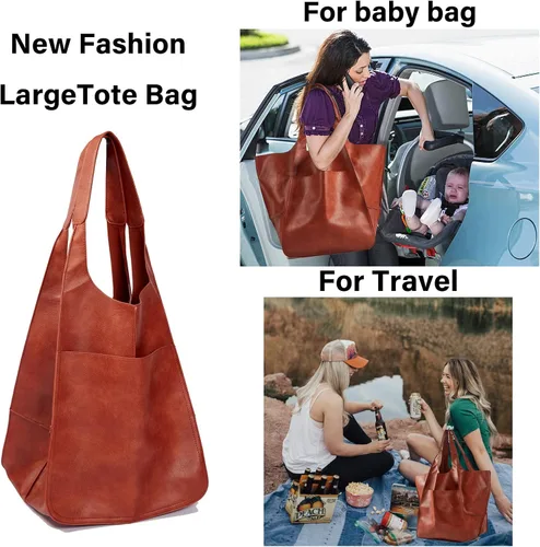 Miniatura 3 de KlaOyer Bolso de mano de cuero de gran capacidad para trabajo, de cuero sintético, bolso de mano y bolso de mano grande y suave bolsa de compras