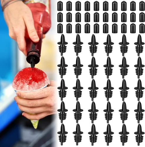 60 piezas de vertedores de botellas de jarabe para verter boquillas incluyendo jarabe de cono de nieve, vertedores de botellas de licor de alcohol y