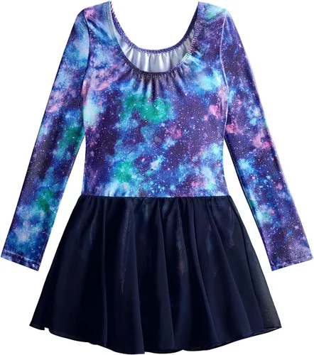 Miniatura 143 de EQSJIU Leotardo de baile de manga larga para niñas, vestido de ballet brillante con copo de nieve, tutú con falda tutú para niñas