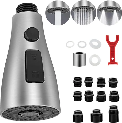 Cabezal rociador de grifo-102, cabezal rociador de grifo de fregadero de cocina de 3 funciones, 12 adaptadores, aireador desmontable, rosca G1/2,