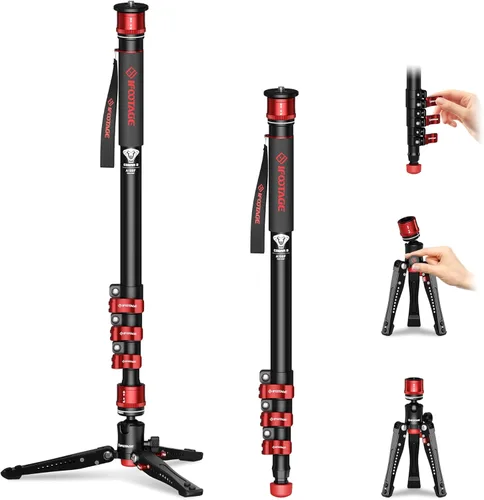IFOOTAGE Monopod para Cámara Profesional de 180 cm de Aluminio Telescópico con Soporte de Trípode Compatible para Cámaras DSLR y Videocámaras,
