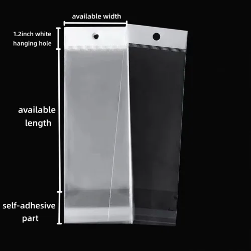 Miniatura 4 de PABCK Paquete de 100 bolsas de embalaje transparentes autoadhesivas para cabello lacio con agujero para colgar, almacenamiento de pelucas, cuidado