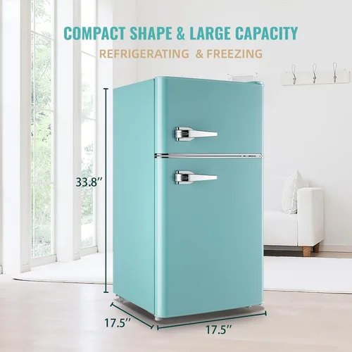 Miniatura 4 de WANAI Mini Refrigerador Compacto Pequeño con Congelador, Mini Refrigerador Retro con Doble Puerta, 7 Termostato Ajustable, Estantes Ajustables Para