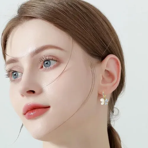Miniatura 3 de Butterfly Hoop Earrings, Cat's Eye Gemstone Huggie Earrings for Teen Girls, 14k Gold Plated Dangle Earrings for Women