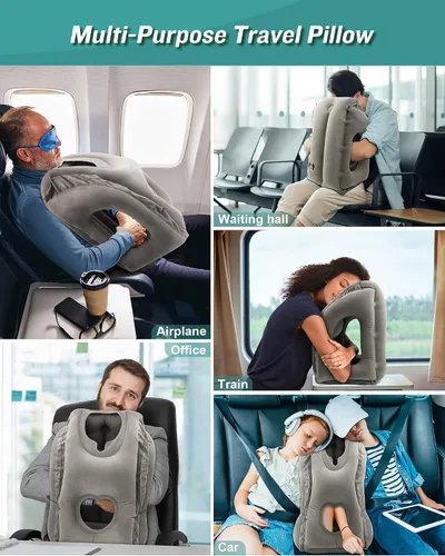 Miniatura 2 de JefDiee Almohada inflable de viaje y almohada inflable para descanso de pies, artículos esenciales de viaje para adultos, ideal para avión, oficina