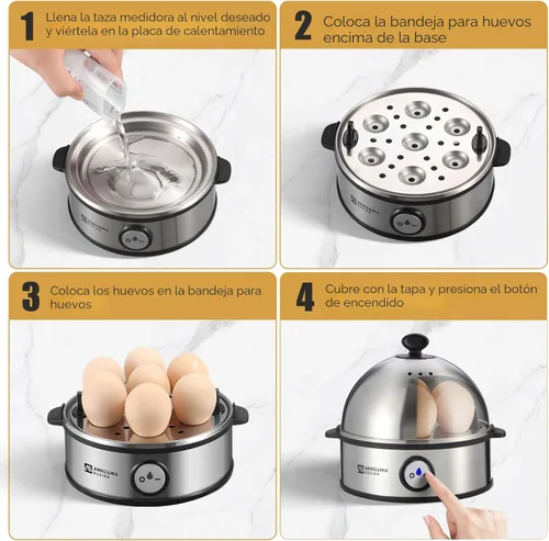 Miniatura 5 de Annie & Mia Design Cocedor eléctrico para huevos, caldera de huevos de acero inoxidable con capacidad para 7 huevos, 360 W, duro, medio, escalfador