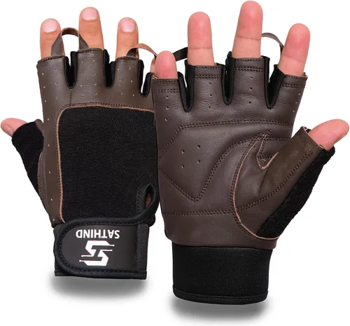 Miniatura 7 de Guantes de entrenamiento de cuero para hombres y mujeres, guantes antideslizantes para levantamiento de pesas, gimnasio y ciclismo con malla