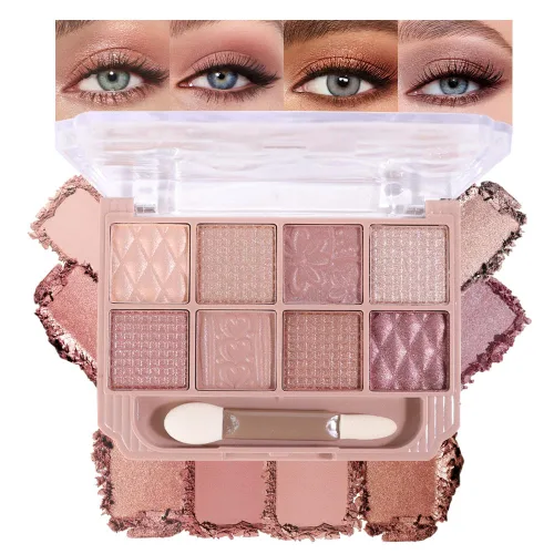 Miniatura 20 de SUAKE Paleta de sombras de ojos rosa nude, mate y brillante, alta pigmentación, 12 colores marrón y morado para maquillaje de ojos, paleta de 01#