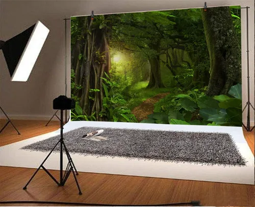 Miniatura 2 de Telón de fondo de fotos de cuento de hadas de 5 x 3 pies para niños, fiesta de cumpleaños, eventos, decoración de bosque perenne, selva, paisaje