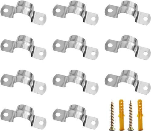 Paquete de 20 correas rígidas de acero inoxidable con pernos de expansión, abrazaderas de soporte en U de dos agujeros para cable de conducto, clips