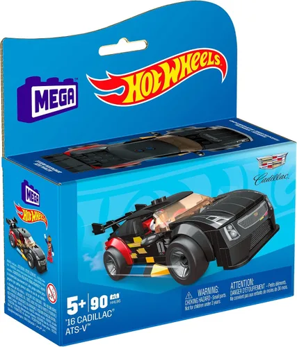 Miniatura 2 de MEGA Hot Wheels - Juego de autos de carreras de juguete de construcción, 16 Cadillac ATS-V con 90 piezas, 1 micro figura de acción, negro, niños a