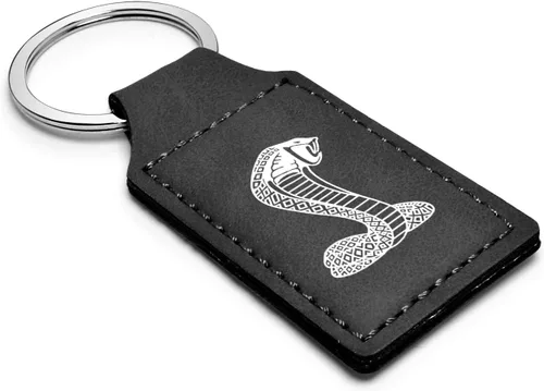 Miniatura 2 de iPick Image Compatible con llavero de cuero sintético negro rectangular Ford Mustang Cobra