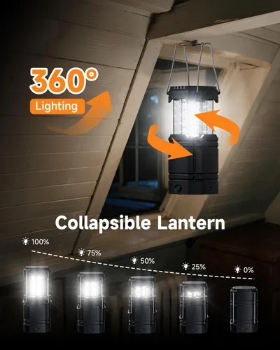 Miniatura 8 de Paquete de 4 faroles solares para campamento, linterna LED recargable con linterna, USB-C y funciona con energía solar, luces de emergencia