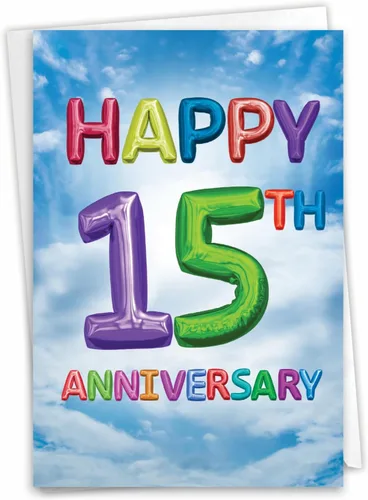 Miniatura 7 de NobleWorks - Tarjeta de felicitación del aniversario del 15º aniversario con sobre de 5 x 7 para hombres y mujeres (1 tarjeta) Pareja floral 15
