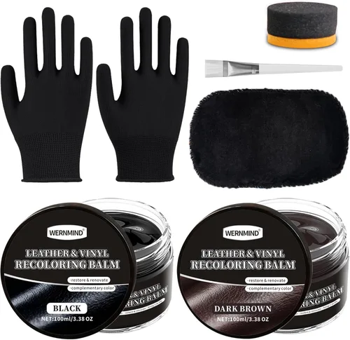 Bálsamo recolorante de cuero negro y marrón restaurador de color, pintura multiusos, kits de reparación de cuero para sofás de vinilo, muebles,