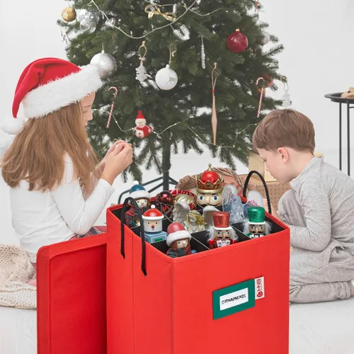 Miniatura 2 de Caja de almacenamiento coleccionable de cascanueces y figuras navideñas, almacena cascanueces de hasta 9 a 16 pulgadas de alto, adornos y más, Rojo