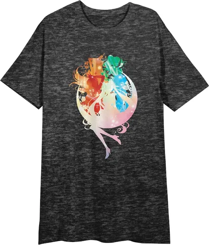 Sailor Moon - Camisa de noche con cuello redondo y manga corta, color negro jaspeado para mujer